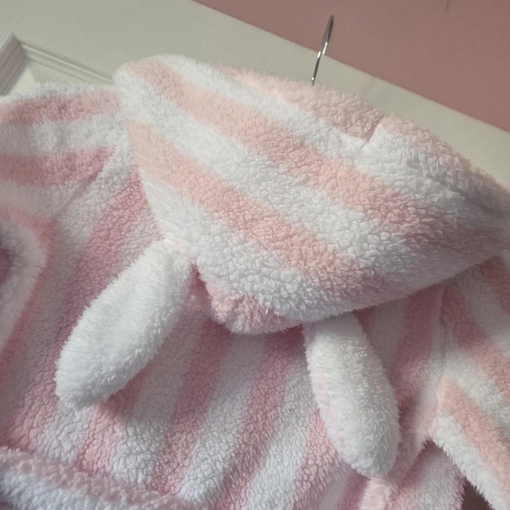 Laura Ashley Girls Pink and White Striped Bunny Robe Size 4t